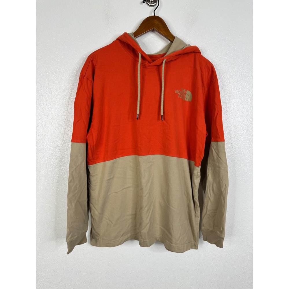 The North Face Mens Orange Khaki Colorblock Lightweight Hoodie Shirt Size Medium
